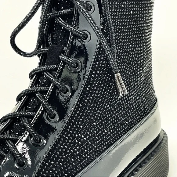 NWT Azura Livewire Patent Black Rhinestone Platform Bootie Combat Moto Size 9 - Picture 7 of 15
